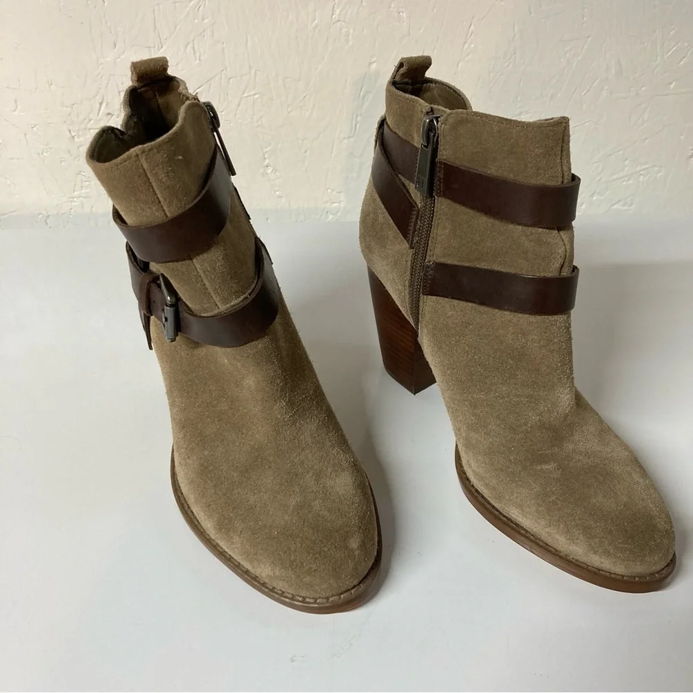 Ivanka Trump Tan and Brown Heel Ankle Booties Slip-On Style 6M ITFILOER-T